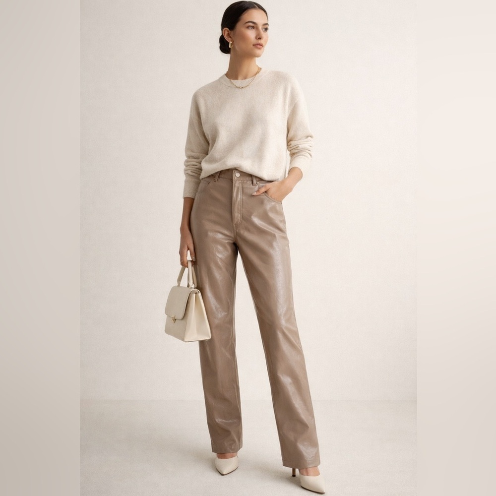 ABERCROMBIE & FITCH‎ Curve Love 90’s Straight Faux Leather Pants Light Tan 31/12